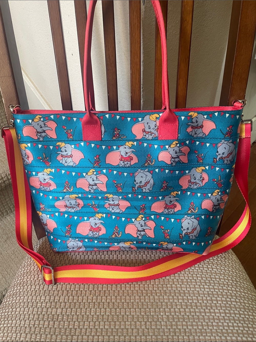 Harveys Disney Teal Dumbo Print Medium Streamline Tote with Red Accents